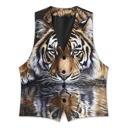 Prostrate Tiger Men's Formal Suit Vest for Business Formal Or Casual Dress Waistcoat Wedding3