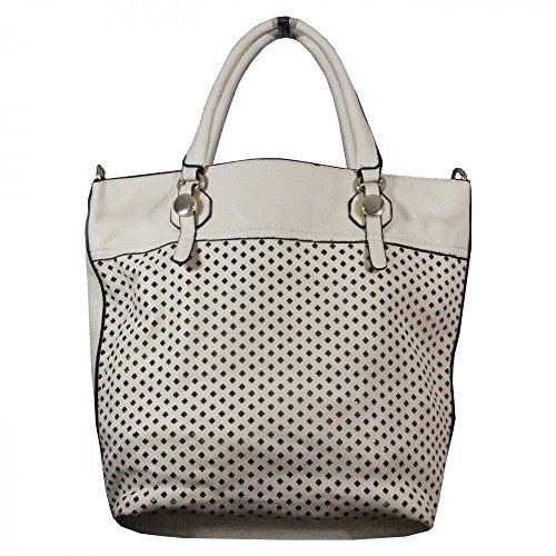 Sac à main beige ajouré losanges en simili-cuir chic avec sa pochette assortie