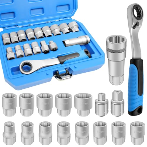 JEUCLEL 17PCS Pass Through Socket Set, Chrome Vanadium Steel, Versatile Space-Saving Design, Efficiency and Dependability, Enhanced Grip and Accessibility