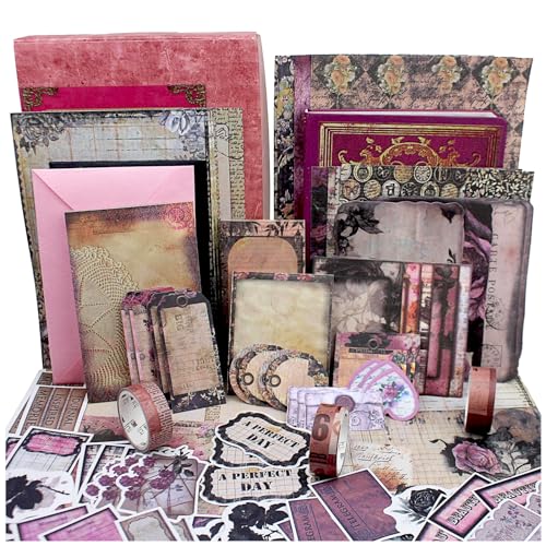Diuhofart Vintage Scrapbooking Supplies Kit, 185pcs Junk Journal Kit with Scrapbook Paper A6 Aesthetic Notebook, Art Craft DIY Gift for Adult Women