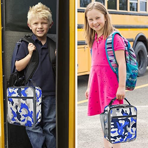 IWTTWY Insulated Lunch Bag Camo Cooler Bag Portable Carrying Lunch Box Bag for Boys Girls Women Men to School Office Outdoor (Camo Blue)