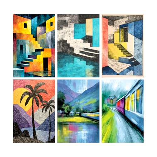 Image of SiddArtify Abstract Architecture Wall Art Poster Print Set - Modern Art Prints for Living Room Bedroom Office - 8x12 inch Board Pack of 6