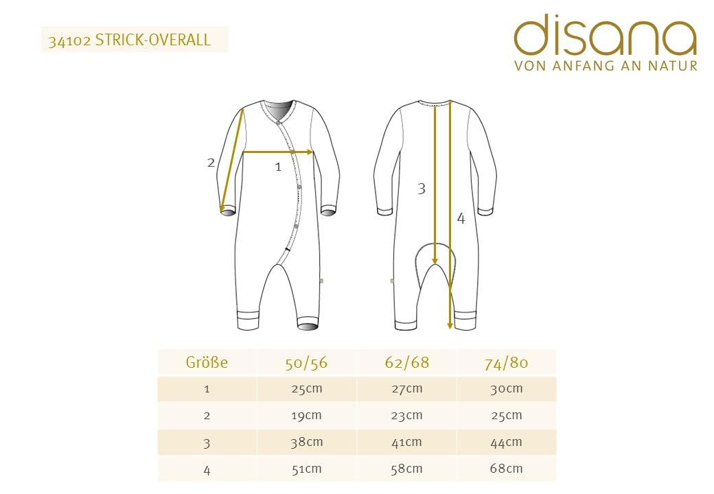 Disana STRICK-OVERALL Baby & Kleinkind - 100% Bio-Merino – atmungsaktiv & bequem - unisex Gr. 50 – 80 - nachhaltig & fair - dehnbar, mit Umklappbündchen - made in Germany