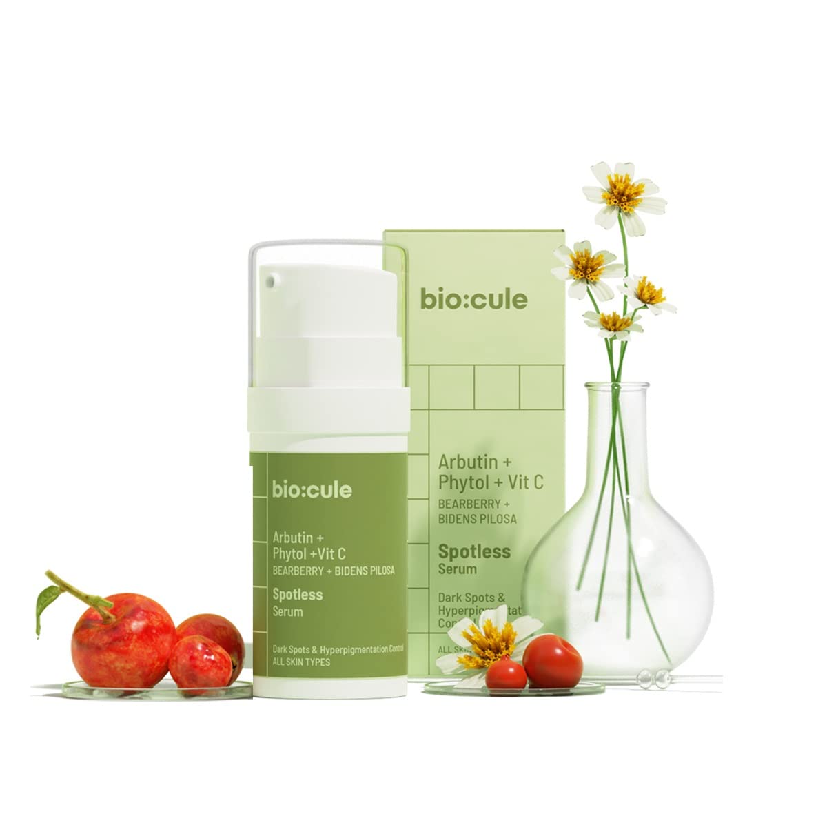 biocule Spotless Vitamin C Face Serum Arbutin Phytol & Vitamin C from Bearberry Bidens Pilosa & Kakadu Plum, for Hyperpigmentation, Dark Spots Freckles & Blemishes, Light Gel for All Skin Types- 15ml