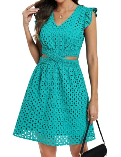 VIMPUNEC Womens Summer Eyelet Fit and Flare Dresses Wedding Guest