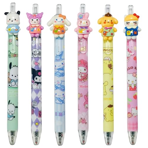 Cute Gel Ink Pens 6pcs Kawaii Pens Black Ink (0.5mm) Kawaii Stationery Cute Stationery for Kids Teens and Office Use