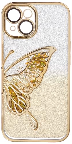 Image of SHINESTAR 3D Butterfly Case for iPhone 15 Cover, Cute Girly Glitter Bling Luxury Back Cover for Women Girls Protective Shockproof Slim Camera Protection for iPhone 15 - Gold