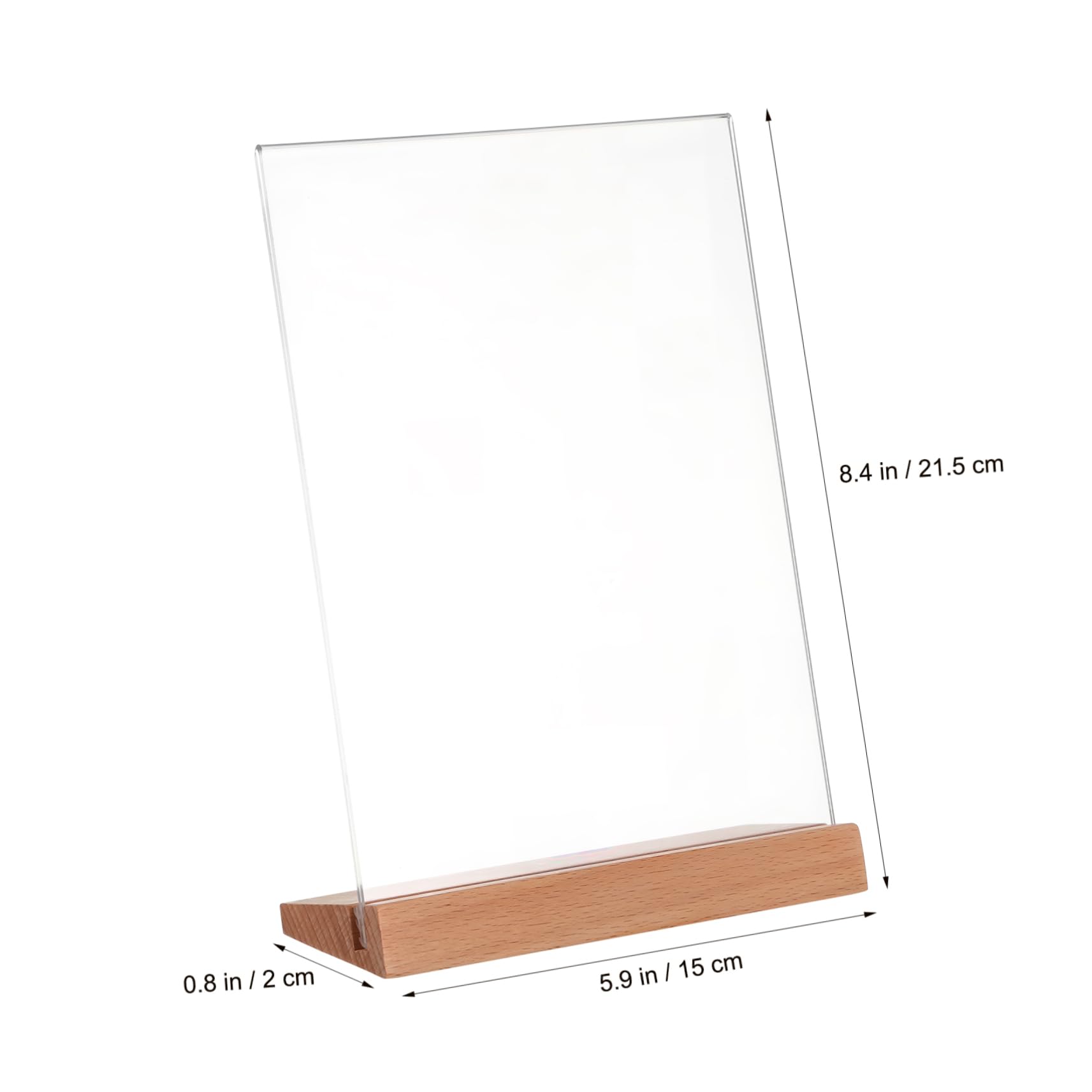 2 Soportes de Mesa para Letreros en L con Base de Madera | Panel Acrílico Transparente, Inserción y Retirada Fácil, Uso en Negocio y Sobremesa
