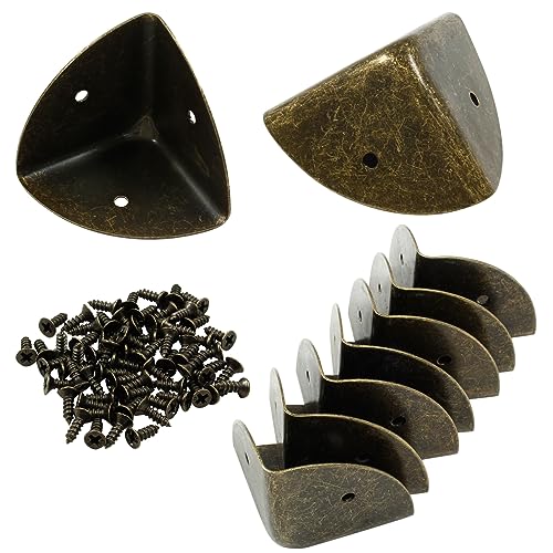 Image of 12Pcs Box Corner Protectors, 1.57 inch (40mm) Metal Corner Edges Protector Triangle Corner Protectors Bronze Corner Covers Edge Guard with Screws for Wooden Case Trunk Box Table Cabinet