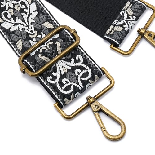Image of ZOOEASS Bronze Buckles Purse Strap, 2 inch Wide Crossbody Handbag Strap Adjustable Replacement Shoulder Strap Vintage Embroidery