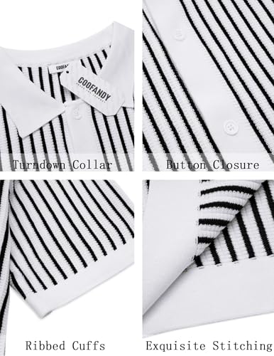 Image of COOFANDY Mens Knit Button Down Shirts Short Sleeve Polo Shirt Vintage Striped Casual Shirts