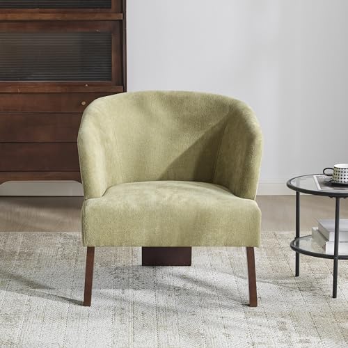 Sillón Barrel Verde Oliva Tela con Base de Madera miniatura 4