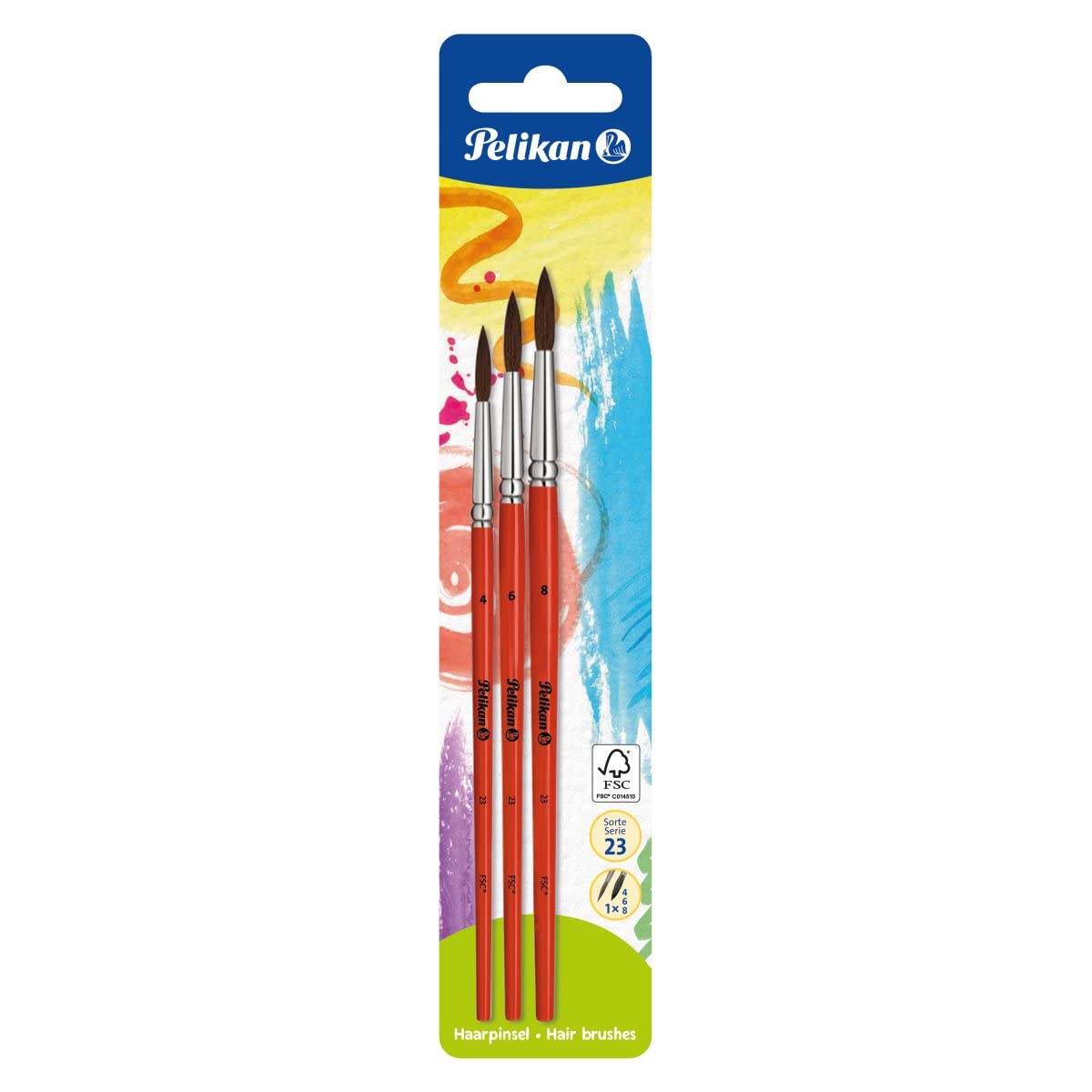 Pelikan 700382 Hair Brush Type 23 Size 4, 6 and 8 (Pack of 3)