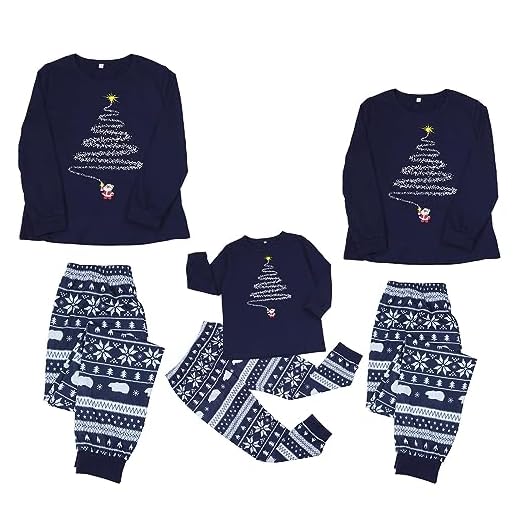 riou Pijamas de Navidad para la Familia Estampado de Tartán Rojo de Reno Manga Largos Camiseta y Pantalón Ropa de Dormir Infantil Niños Hombre Mujer Respirable Loungewear Regalo 2024,B