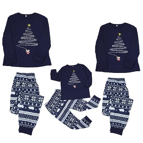 riou Pijamas de Navidad para la Familia Estampado de Tartán Rojo de Reno Manga Largos Camiseta y Pantalón Ropa de Dormir Infantil Niños Hombre Mujer Respirable Loungewear Regalo 2024