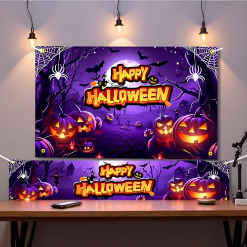 Image of Large Halloween Party Banner and Backdrop for Indoor & Outdoor, Yard Garden Halloween Decorations & Party Supplies(Purple)