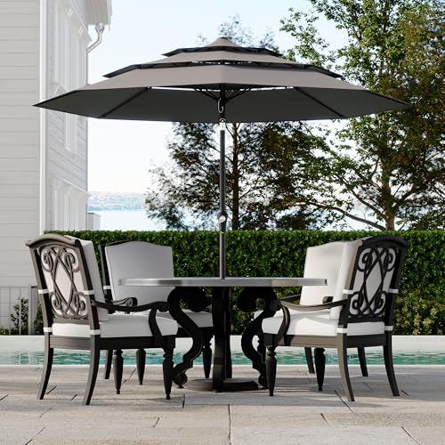 Outdoor 3 Tier Vented Large Market Table Umbrella, 9FT Patio 3 Tier Umbrella Canopy, Heavy Duty Patio Umbrellas 3 Tiers, 8 Ribs, Hand Crank and Ventilation