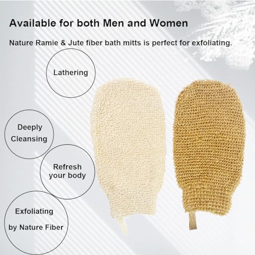 Pphao Basic Bath Gloves For Shower - Organic Bath Mitts Washcloths - Bath Gloves Exfoliating For Women And Men - Body Scrubbers For Use In Shower - Ramie And Jute Fiber thumb #3