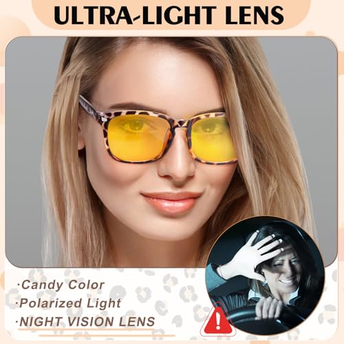 Image of Polarized Sunglasses for Women Men Night Vision Glasses Anti Glare | Yellow Anti Glare UV400 Lens, Lightweight Square Frame, for Day Night Use, Driving, Fishing, Cycling, Traveling