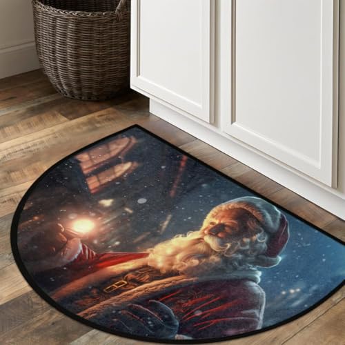 Image of cfpolar Christmas Santa Claus Xmas Half Round Door Mat Outdoor Entrance Large 24 inchx36 inch Half Circle Welcome Entrance Way Mat Semi Circular Front Door Mat Area Rug for Garage, Patio, High Traffic Areas