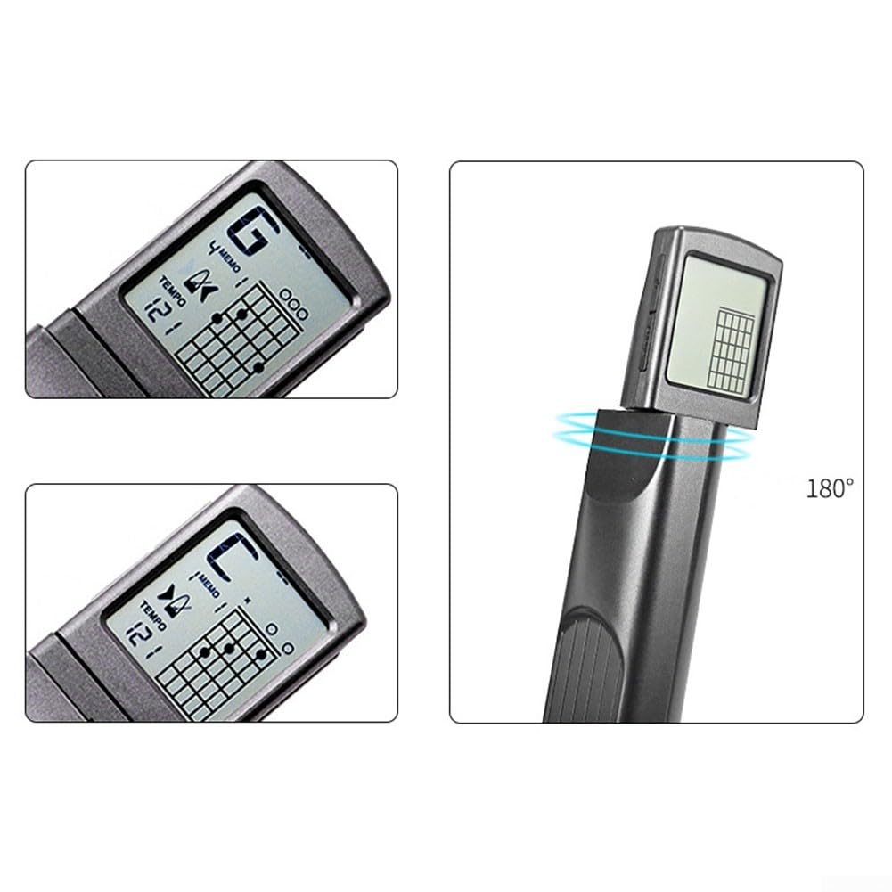 Entrenador de acordes de guitarra portátil con pantalla LED y metrónomo, herramienta de práctica de guitarra de viaje con mesa de acordes y modo de circulación, dedo de cuerda de acero popular