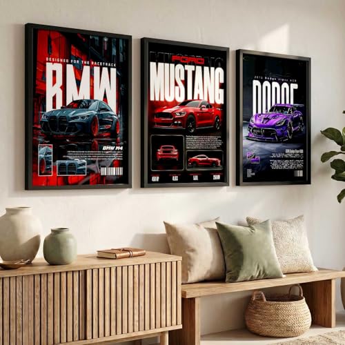 Image of kotart Big Sports Cars Framed Posters Gift Items for Boys Room Wall Decoration Bedroom Living Room Office Studio Decor | Car Poster Frame for Wall Decor Set Of 3 Size (13 X 17 inch)