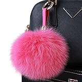 Roniky Newest Large Genuine Fox Fur Pom Pom Keychain Bag Purse Charm Gold Ring Fluffy Fur Ball (5.1