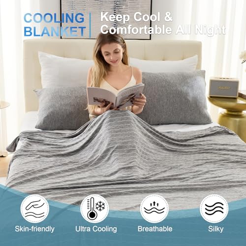 OIGAE Kühldecke 150 x 200cm, leichte Sommerdecke mit Japanische Kältesensorik Q-Max>0.5 Kühlfasern, Nimmt Körperwärme auf… – Ansicht 2