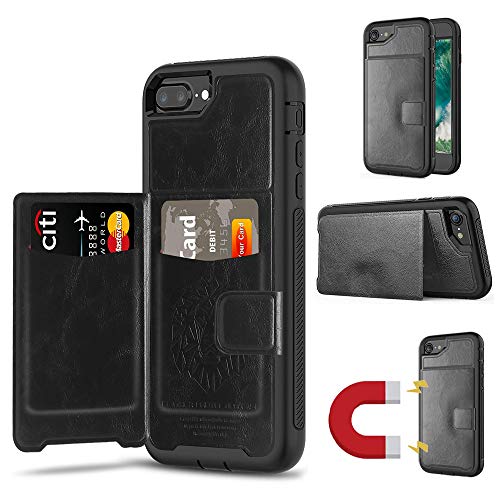 Junfire iPhone 6 Plus Hülle, iPhone7 Plus Hülle, iPhone 8 Plus Hülle, Multifunktion Handy hülle, Magnetisch Schutz mit Platz für Karten für iPhone 6p7p8 Plus (Schwarz)