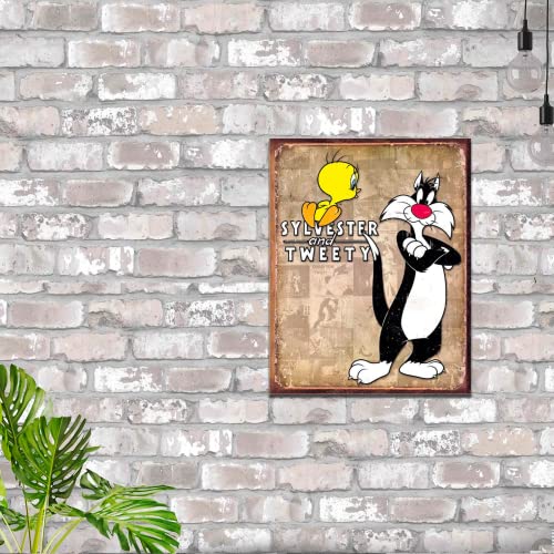 Desperate Enterprises Tweety & Sylvester Retro Tin Sign - Nostalgic Vintage Metal Wall Decor - Made in USA