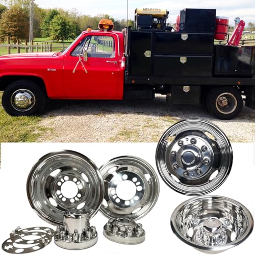 Image of 4pcs 16inch Polished Stainless Steel Dually Wheel Simulators for 1974-2000 Chevry GMC 3500&74-98 Ford F350&08-21 Ford E350 /E450 Van&74-99 Dodge Ram 3500,8 Lug 4 Hand Holes Hubcaps