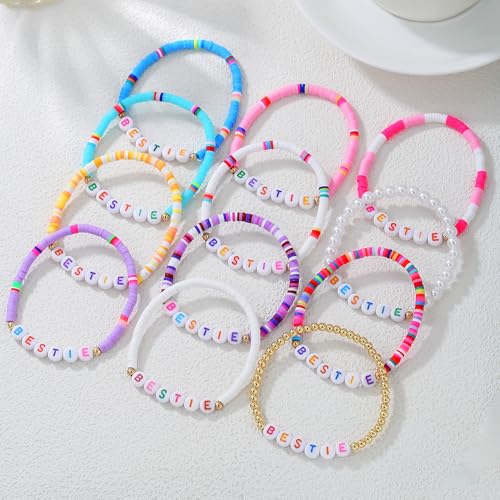Friendship Bracelets Inspirational Preppy Stackable Bracelets for Women, Best Friend Bracelet Set, Stretch Colorful Heishi Clay Beaded Bracelets for Women4