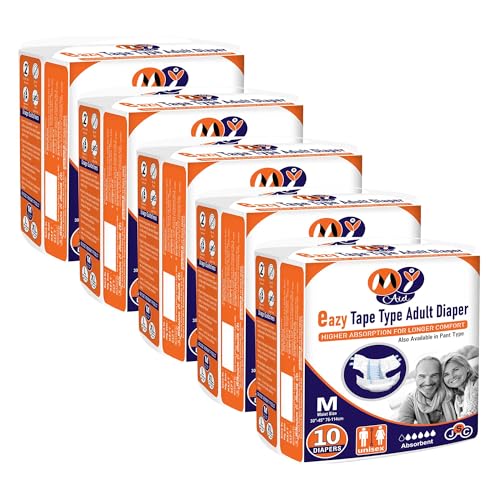 Image of Premium Unisex Eazy Tape Style Easy Adult Diapers With Wetness Indicator, Fast Absorption, Leakproof, Odour Lock & Anti-Bacterial 50 Count (M,Pack of 5)