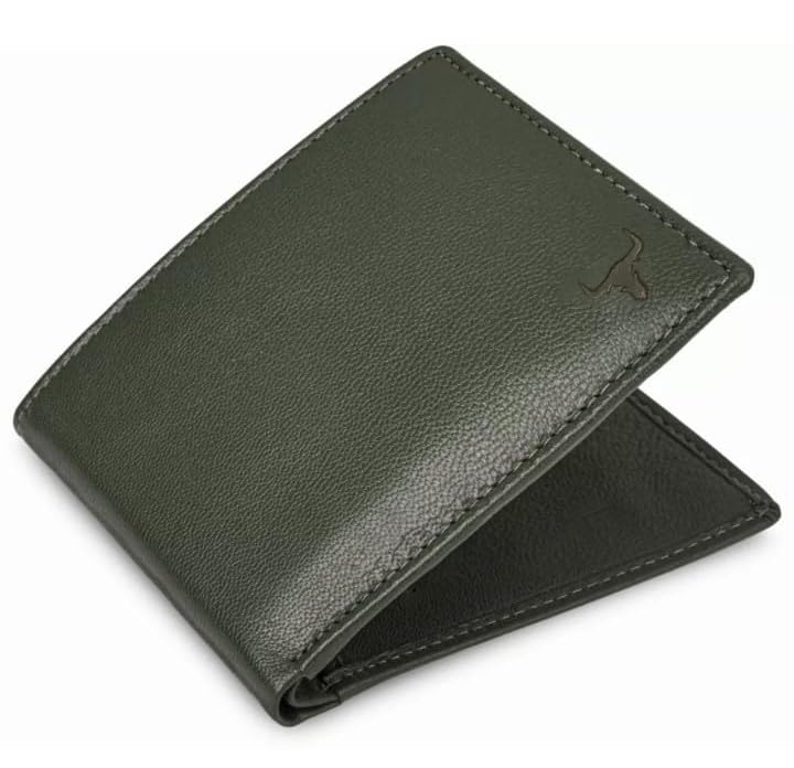 Image of WILD NAPA RFID Protected Brown Genuine Leather Wallets for Men (Green)