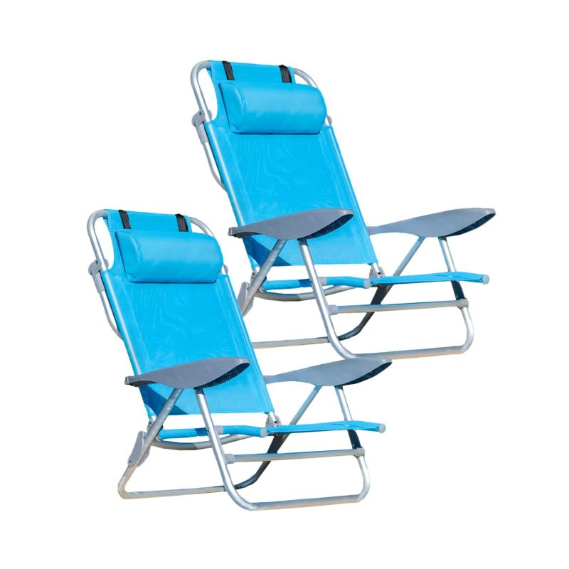 SUN & SURF Pack x2 Sillas Plegables y Reclinables 5 Posiciones con Cojín y Asas Tipo Mochila - Ligera, Estructura Muy Estable, de Aluminio con Almohada Ajustable para Máximo Confort
