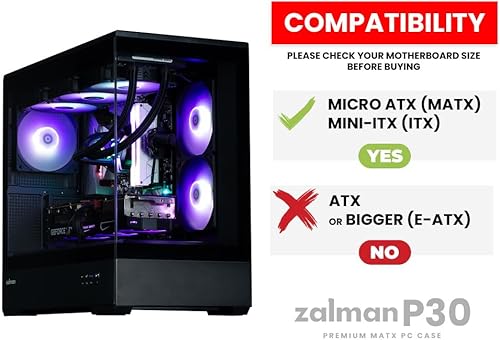 Miniatura 3 de Zalman P30 Micro-ATX Tower PC Case - 3 ventiladores ARGB de 4.724 in preinstalados - Vista panorámica, panel frontal y lateral de vidrio templado