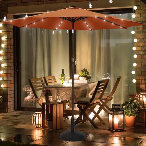 Image of Blissun 9 ft Solar Umbrella with 32 LED Lights for Garden, Deck, Backyard (Rust)