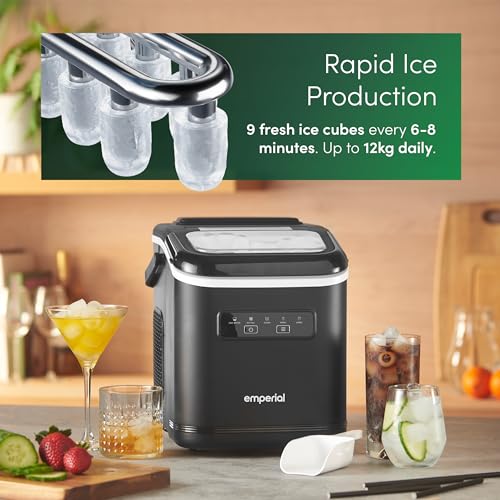 Emperial Ice Maker Machine | Countertop Bullet Ice Cube Maker | 12kg Daily Output | Makes 9 Ice Cubes per Cycle | 2 Ice Sizes | 1.2L Water Tank | Self-Clean | Ice Scoop Included | 125W - Image 3