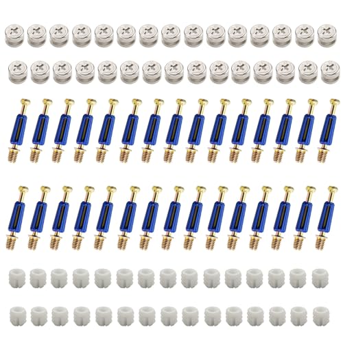 WeqeYent Set di 30 connettori per mobili, M15, viti eccentriche e bulloni, tasselli di passaggio, M6 x 40 mm, dadi superiori per armadio/comò