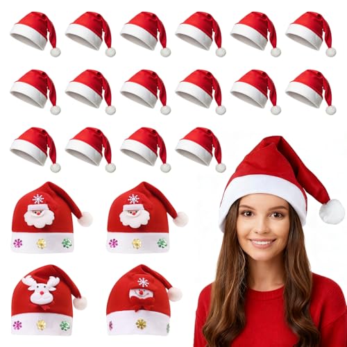 KVAYINE 20 Stück Weihnachtsmützen Set, Nikolausmütze für...