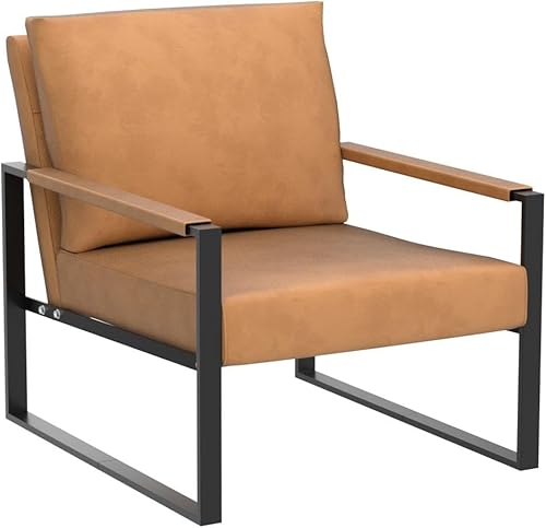 Miniatura 5 de AWQM Leather Accent Chair Set of 2 Sofa Chair with Extra-Thick Padded Backrest and Seat Cushion Single Sofa for Living Room Bedroom, Black Metal