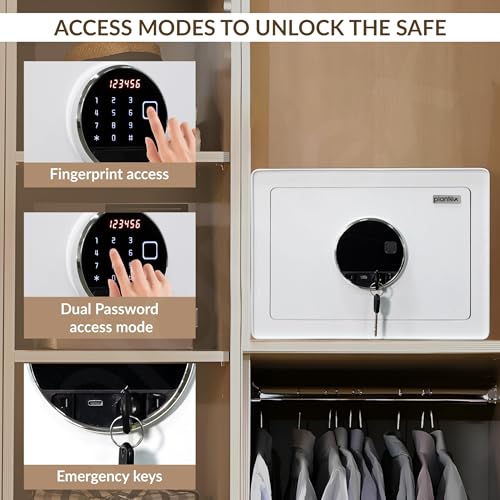 Image of Plantex Digital Safe Locker For Home /23 Litre Safety Locker Box with Biometric Touchscreen Display & Dual Code Access Master & User /LED Light /Emergency Key /2 Years Warranty By Plantex - (White)