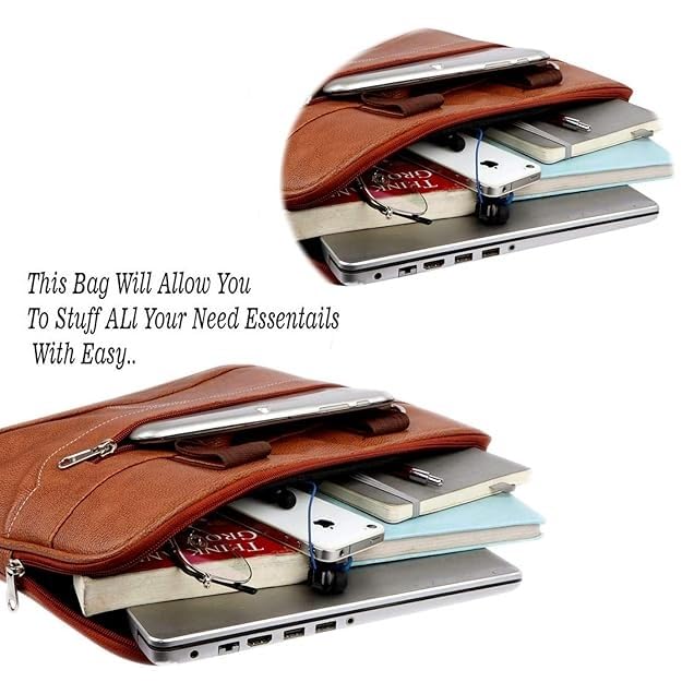 Image of HUCI Men's Tan Synthetic Leather Briefcase Best Laptop Messenger Bag Satchel for Men