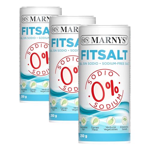 Sal Sin Sodio - Fitsalt - Sal 0% Sodio, Ideal para dietas bajas en sodio, Ayuda a tu corazón - Bote 250 g (Paquete de 3)