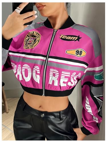 Blouson bomber femme manches longues imprimé lettres veste décontractée