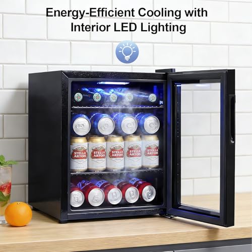 Image of 50 Can Mini Beverage Refrigerator - Small Beverage Fridge with Glass Door for Soda Beer Wine - Countertop Drink Cooler for Home, Dorm, Office or Bar, Electronic Temperature Control,1.4cu.ft.Black