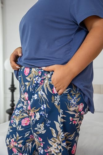 Image of Vozanet Women's Pajama Sets Short Sleeve with Long Pant Soft Sleepwear Printed pj Loungewear With TWO Pockets Size 1X to 5X