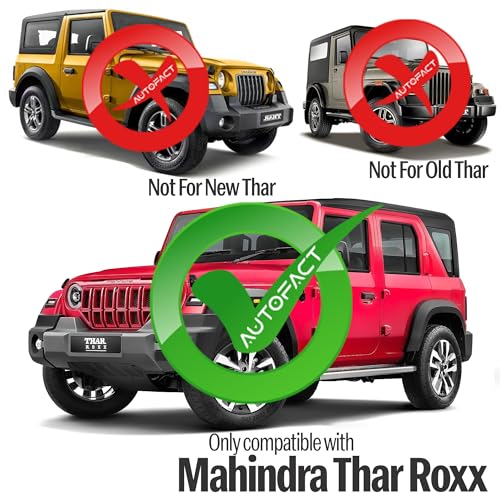 Image of Autofact 100% Waterproof Car Body Cover for Thar Roxx | Dustproof UV & Sun Protection Windproof with Straps & Buckles, Triple Stitched with Soft Cotton Lining, Mirror Pockets & Heat-Resistant Fabric