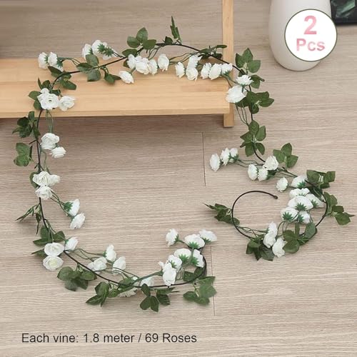 Image of TIED RIBBONS Pack of 2 Artificial Flower Vine Garland Creeper 69 Small Rose (183 cm) Garland for Decoration Wall Door Hanging Home Decor Balcony Indoor Outdoor Office Craft Decorative Items (White)