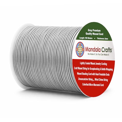 Mandala Crafts 2mm Gray Waxed Cord, Jewelry Making, 109 Yard